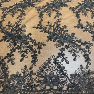 48"/50" Wide Princess Floral Lace Fabric with Sequins - Black