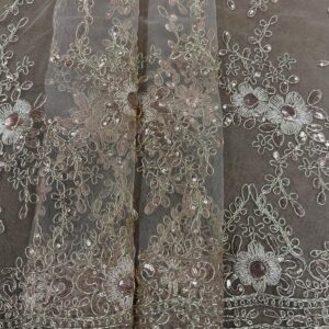 48"/50" Wide Princess Floral Lace Fabric with Sequins - Champagne