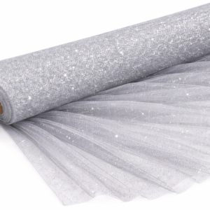 Glitter Tulle Fabric Bolt 54 Inch Wide – 10 Yards Roll - Silver