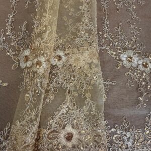 48"/50" Wide Princess Floral Lace Fabric with Sequins - Gold