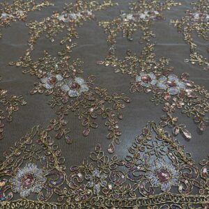 48"/50" Wide Princess Floral Lace Fabric with Sequins - Rose Gold