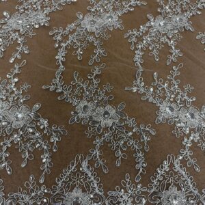 48"/50" Wide Princess Floral Lace Fabric with Sequins - Silver