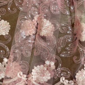 48"/50" Wide Corded Queen Floral Lace Fabric with Sequins - Light Pink