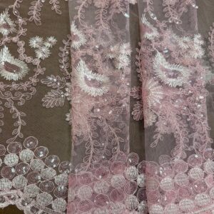 48"/50" Wide Corded Floral Lace Fabric with Sequins - Light Pink