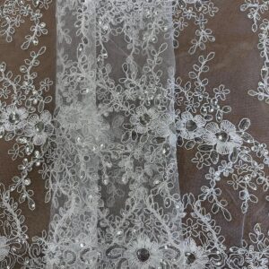 48"/50" Wide Princess Floral Lace Fabric with Sequins - White