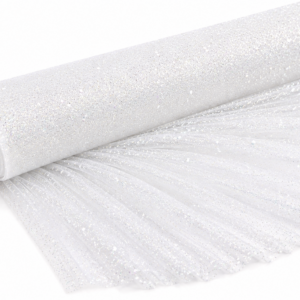 Glitter Tulle Fabric Bolt 54 Inch Wide – 10 Yards Roll - White