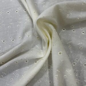 60" Wide Poly Cotton Broadcloth All Over Embroidery Eyelet Fabric - Ivory