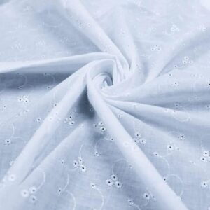 60" Wide Poly Cotton Broadcloth All Over Embroidery Eyelet Fabric - White