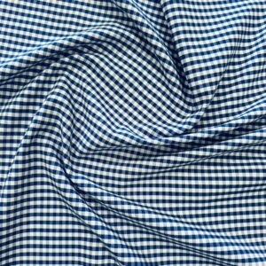 1/8" Checkered Gingham PolyPoplin Fabric - Royal Blue and White