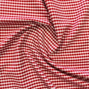1/8" Checkered Gingham PolyPoplin Fabric - Red and White