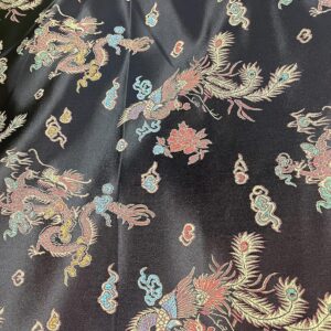45" Wide Chinese Dragon Brocade Fabric - Black