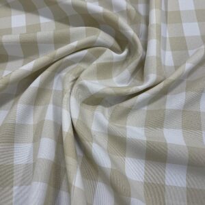 1" Checkered Gingham PolyPoplin Fabric - Champagne and White