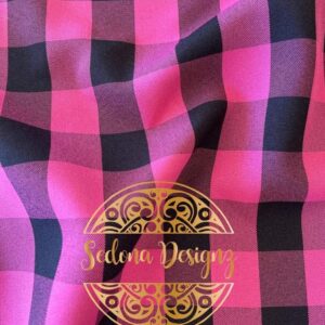 1" Checkered Gingham PolyPoplin Fabric - Fuchsia and Black