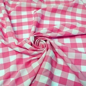 1" Checkered Gingham PolyPoplin Fabric - Fuchsia and White