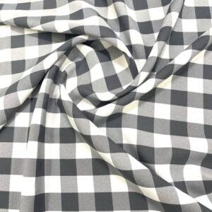 1" Checkered Gingham PolyPoplin Fabric - Gray and White