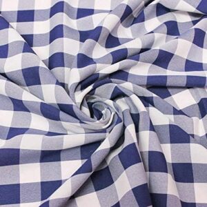 1" Checkered Gingham PolyPoplin Fabric - Navy Blue and White