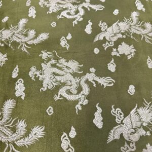 45" Wide Chinese Dragon Brocade Fabric - Olive/Gold