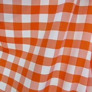 1" Checkered Gingham PolyPoplin Fabric - Orange and White