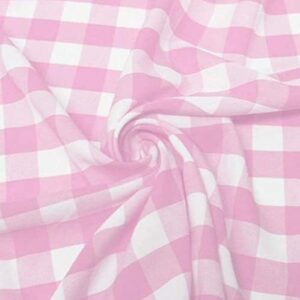 1" Checkered Gingham PolyPoplin Fabric - Pink and White