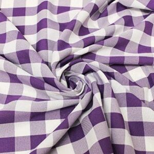 1" Checkered Gingham PolyPoplin Fabric - Purple and White