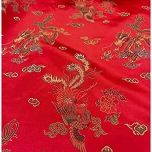 45" Wide Chinese Dragon Brocade Fabric - Red
