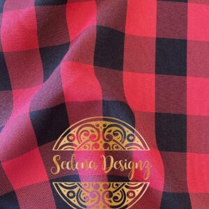 1" Checkered Gingham PolyPoplin Fabric - Red and Black
