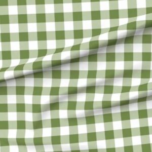 1" Checkered Gingham PolyPoplin Fabric - Sage Green and White