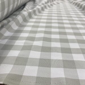 1" Checkered Gingham PolyPoplin Fabric - Silver and White
