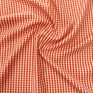 1/8" Checkered Gingham PolyPoplin Fabric - Orange and White