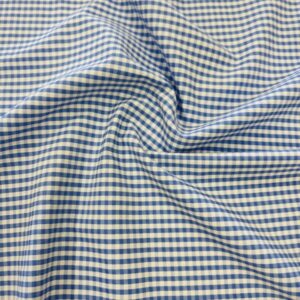 1/8" Checkered Gingham PolyPoplin Fabric - Light Blue and White