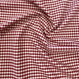 1/8" Checkered Gingham PolyPoplin Fabric - Burgundy and White