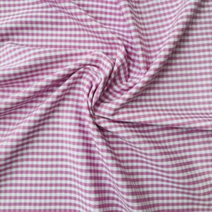 1/8" Checkered Gingham PolyPoplin Fabric - Pink and White