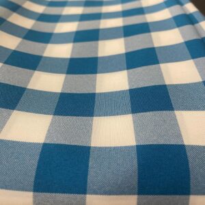 1" Checkered Gingham PolyPoplin Fabric - Turquoise and White