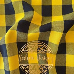 1" Checkered Gingham PolyPoplin Fabric - Yellow and Black