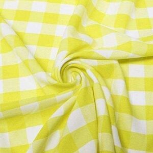 1" Checkered Gingham PolyPoplin Fabric - Yellow and White