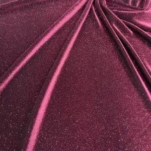 60" Wide Glitter Poly Spandex Velvet Fabric - Burgundy