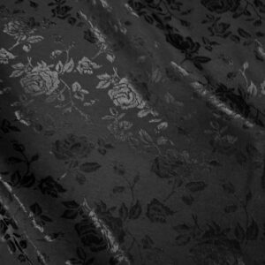 58" Wide Satin Jacquard Rose Brocade Fabric - Black