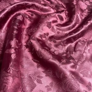 58" Wide Satin Jacquard Rose Brocade Fabric - Burgundy