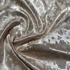 58" Wide Satin Jacquard Rose Brocade Fabric - Champagne