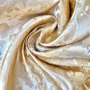 58" Wide Satin Jacquard Rose Brocade Fabric - Gold