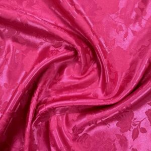 58" Wide Satin Jacquard Rose Brocade Fabric - Hot Pink