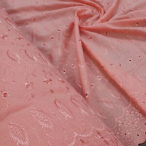 41" Wide Poly Cotton Broadcloth All Over Embroidery Eyelet Fabric - Coral