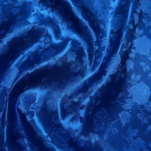58" Wide Satin Jacquard Rose Brocade Fabric - Royal Blue