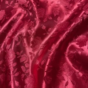 58" Wide Satin Jacquard Rose Brocade Fabric - Red