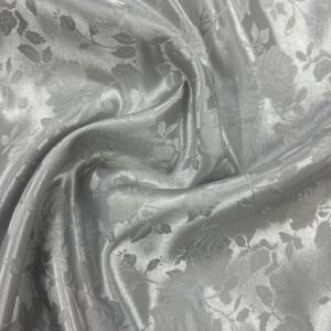 58" Wide Satin Jacquard Rose Brocade Fabric - Silver