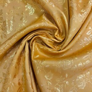 58" Wide Satin Jacquard Rose Brocade Fabric - Gold