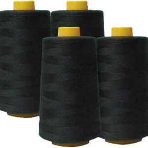 100% Polyester Threads - 4 Pack of 6000 Yard Each Spools - Black