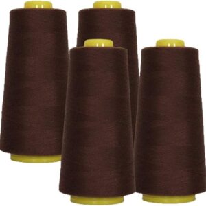 100% Polyester Threads - 4 Pack of 6000 Yard Each Spools - Chocolate Brown