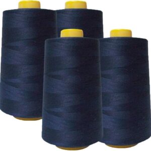100% Polyester Threads - 4 Pack of 6000 Yard Each Spools - Navy Blue