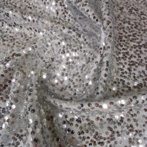 55” Wide Rain Drop Sequin Taffeta Fabric - White